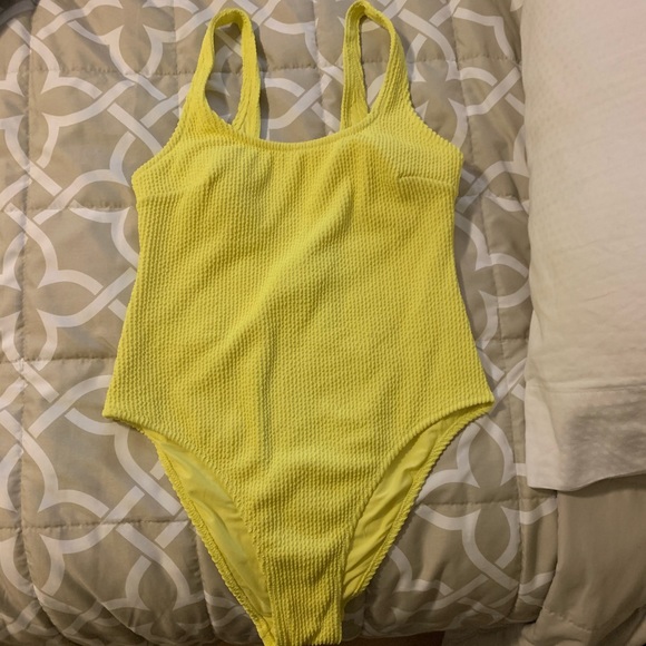 H M Swim Hm Yellow Ribbed One Piece Swimsuit Poshmark